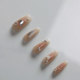 Vibeficant Progel Nude Ombre Handmade Gel Press on Nails Medium Coffin Silver Heart